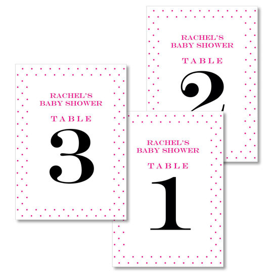Hot Pink Pin Dot Border Table Number Cards